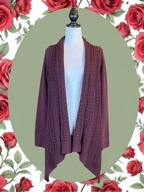 Anthropologie Saturday/Sunday Boho Cottagecore Red Cable Knit Open Cardigan S